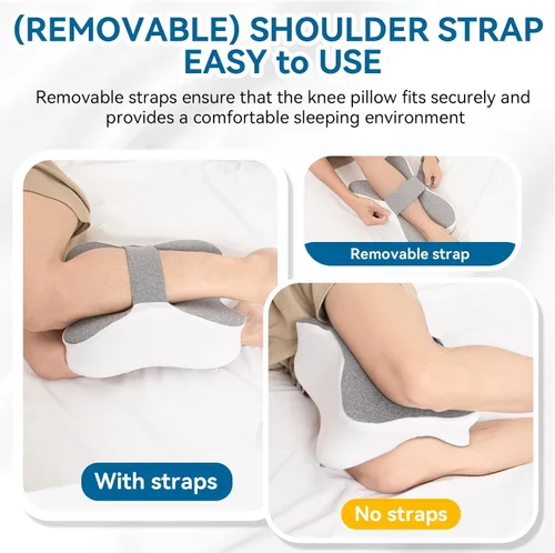 Miniatura 4 de Almohada larga de rodilla para personas que duermen de lado entre las piernas, almohada de espuma viscoelástica para dormir de lado con correa