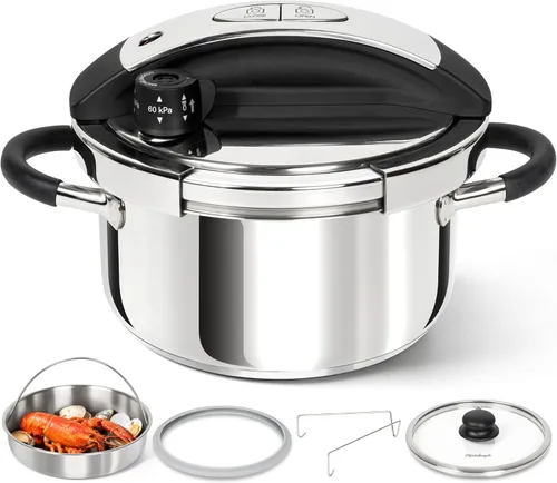 MICHELANGELO Olla de Presión pequeña de acero inoxidable, 3.2 cuartos Olla de Presión, sistema de bloqueo con una sola mano, compatible con