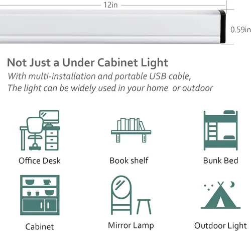 Miniatura 3 de ASOKO Iluminación enchufable para debajo del gabinete, barra de tira LED de 12 pulgadas, luz blanca fría de 6000 K USB, luz delgada debajo
