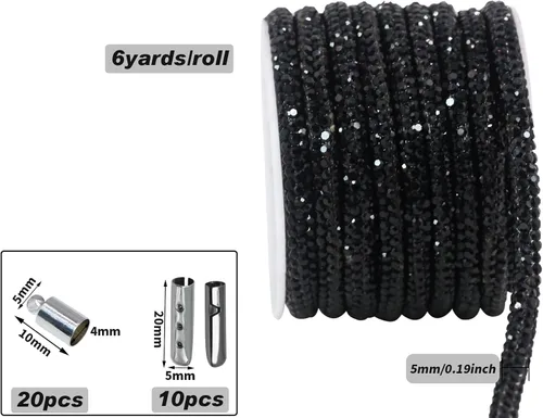 Miniatura 3 de Cuerda de purpurina con strass de 6 yardas, 0.17" de ancho, cordones brillantes para zapatos, ideal para hacer joyería DIY