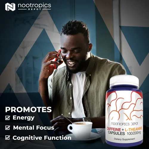 Miniatura 5 de Nootropics Depot Cápsulas de cafeína y L-teanina 60 unidades Contiene 200 mg de cafeína y 100 mg de L-teanina Suplemento natural Potenciador