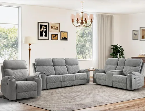 Miniatura 10 de HAOMARKETS Silla reclinable eléctrica para adultos con puerto USB, sofás reclinables eléctricos de tela suave con portavasos de metal, sillas