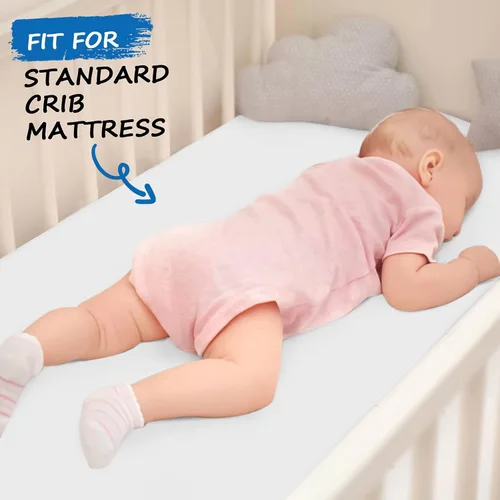 Miniatura 6 de Sábanas de cuna para niño y niña, paquete de 2 sábanas para cuna estándar y colchón de cama infantil, sábana bajera ajustable transpirable y suave