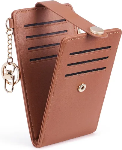 Miniatura 29 de POIUGOYA Billetera delgada para mujer, con bloqueo RFID, plegable, tarjetero con cremallera y bolsillo para monedas, ventana para identificación