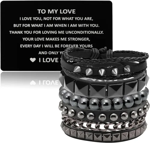 Miniatura 8 de Eigso Juego de 4 pulseras de cuero punk, con tachuelas de roca para hombres y mujeres, estilo retro, clásico, con pinchos, de metal, para hombre