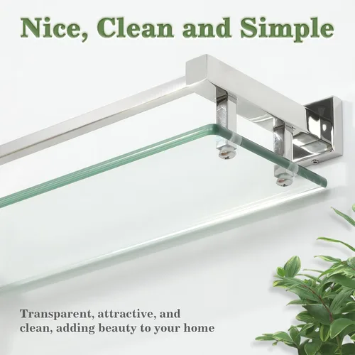 Miniatura 4 de Alise Estantes de baño, estante de vidrio cromado pulido para baño, estantes flotantes modernos, 20 pulgadas Cromo pulido