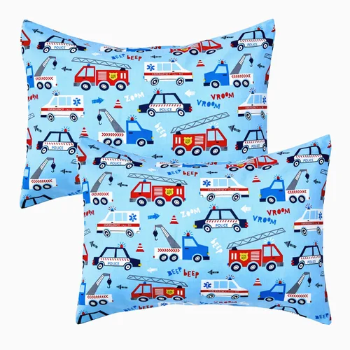 Miniatura 9 de IBraFashion Paquete de 2 fundas de almohada de algodón antideslizantes de 14 x 19 pulgadas para niños pequeños, diseño de vehículo de construcción
