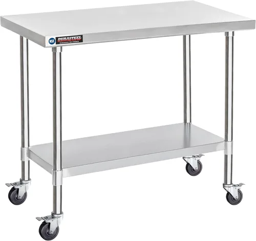 Miniatura 40 de DuraSteel Carrito de acero inoxidable NSF de 30 x 72 pulgadas, mesa de preparación de alimentos resistente con estante inferior, isla de cocina