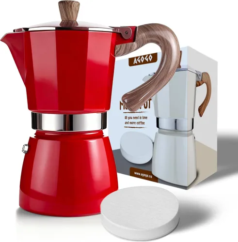 Miniatura 12 de AGOGO Milano Moka - Máquina de café expreso con 100 filtros de papel para café sin sedimentos, greca italiana clásica con mango de grano de madera
