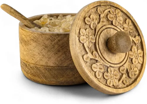 Miniatura 9 de Mie Creations Salero Rústico con Tapa Tallada a Mano y Cuchara, Cuencos de Madera para Pellizcar Sal Recipiente de Madera para Sal y Pimienta