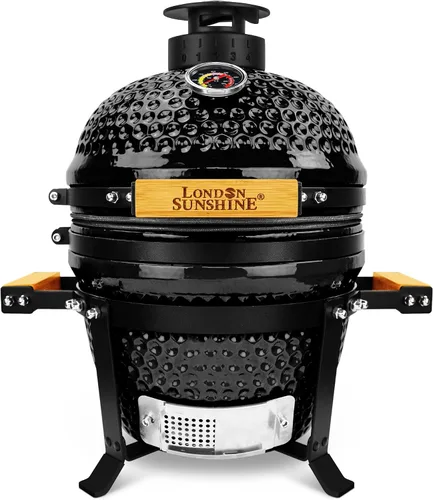 Parrilla Kamado de cerámica mejorada de 13 pulgadas con tapa de ventilación de aire impermeable, ahumador portátil de carbón de mesa para cocinar al
