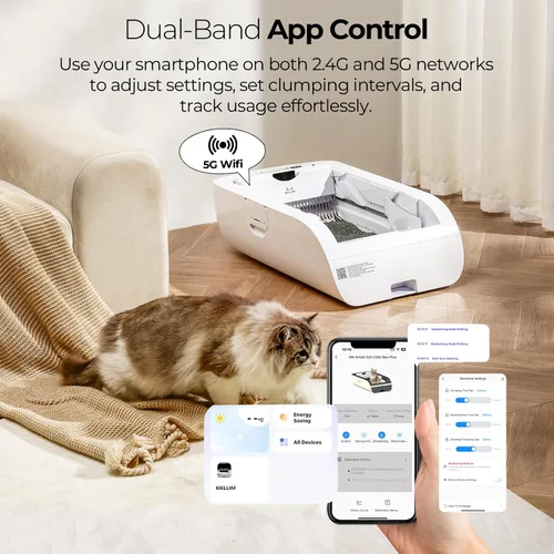 Miniatura 2 de Caja de arena para gatos autolimpiante con control inteligente de aplicación, antipellizcos y sin olor, silenciosa, bolsa de basura gratis, Blanco