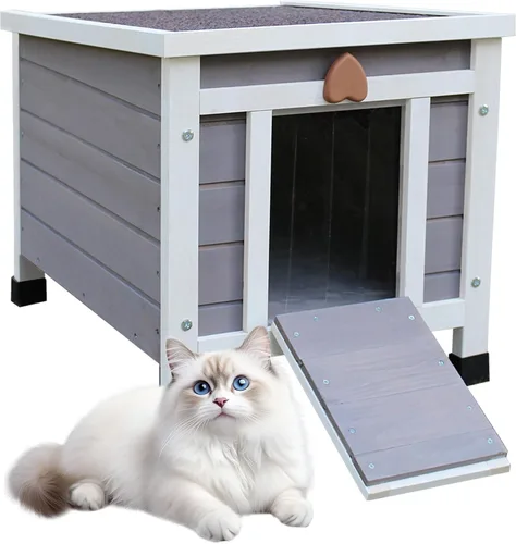 Miniatura 11 de Rockever Casa para gatos al aire libre, casa aislada para gatos al aire libre con forro cálido para invierno, jaula de conejo, refugio exterior