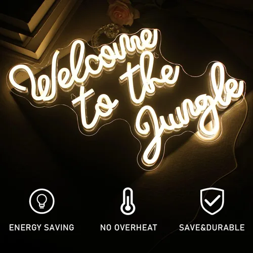 Miniatura 5 de Letrero de Neón "Bienvenido a la Jungla" en Blanco Cálido, Letrero de Luz LED para Decoración de Pared, Letra USB Iluminada para Dormitorio