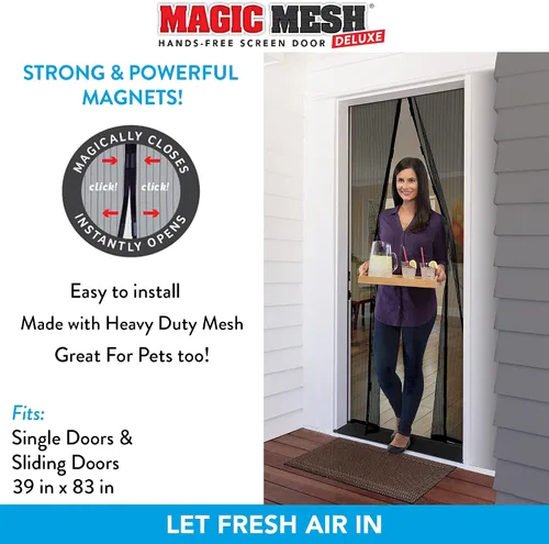 Miniatura 4 de Magic Mesh Deluxe, Negro Puerta mosquitera magnética, resistente, cierre magnético, red para puerta, pantalla para patio, pantalla para puerta