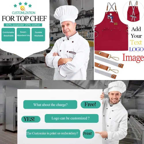 Miniatura 3 de Delantal de chef personalizado con espalda cruzada con correas ajustables, lona bordada e impresión