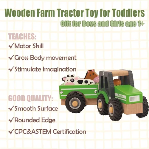 Miniatura 2 de Juguetes de tractor de madera para niños pequeños de 1 a 3 años, juguetes de vehículos para bebés, juguetes de mano para niños y niñas de 1, 2, 3
