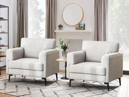 Miniatura 15 de CDCASA - Sillón Accent, juego de sillas modernas de mediados de siglo de tela de lino extragrande, cómodo sillón tapizado para lectura, juego