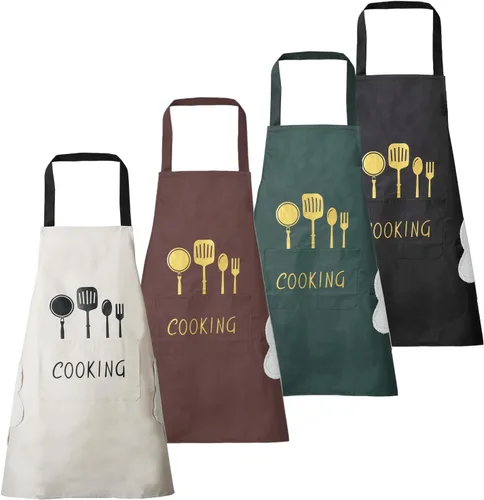 Miniatura 10 de DILLMAN Delantal de cocina para mujer con bolsillos para limpiar las manos, bolsillo grande, limpieza a mano, impermeable para cocinar y hornear