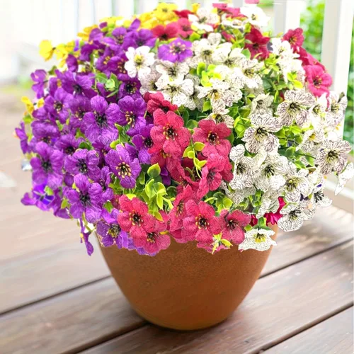 Miniatura 14 de 12 paquetes de flores artificiales para exteriores, plantas falsas para decoración de otoño y verano, flores de seda artificiales, resistencia