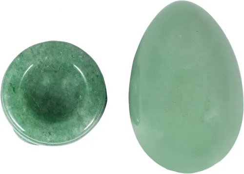 Miniatura 4 de Amogeeli Figura de esfera de huevo de cristal curativo con soporte de piedra, escultura de piedra en forma de huevo para decoración del hogar Verde