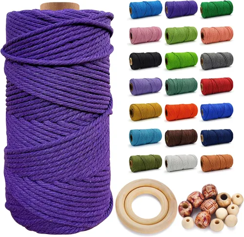 Miniatura 69 de Cuerda de Algodón 8mm x 20 Yardas - Cuerda de Macramé Natural Sin Blanquear - Cuerda de Algodón Trenzada de 3 Hilos para Colgar en la Pared, Blanco