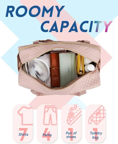 Miniatura 3 de BAGSMART - Bolsa de lona de viaje para mujer, bolsa de mano grande con compartimento para laptop, bolsa de zapatos, Rosado, Bolsa de viaje