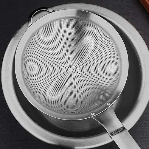 Miniatura 8 de Collfa - Juego de coladores de malla fina de acero inoxidable con orificios, espumadera para grasa, colador de araña, espumador con mango, colador