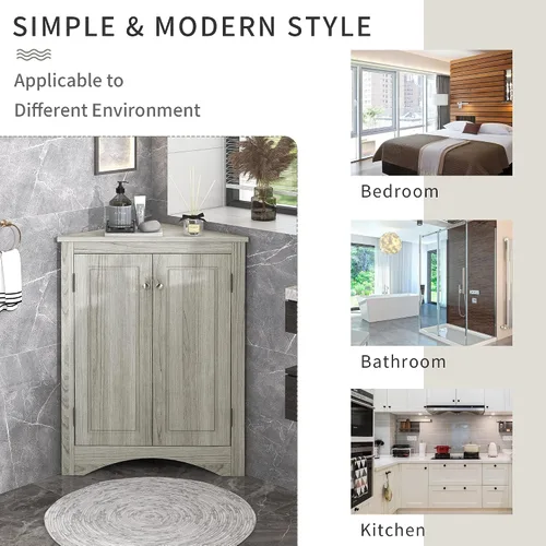 Miniatura 6 de Bellemave Armario de almacenamiento esquinero con 2 puertas y estantes ajustables de 2 niveles, armario de baño independiente para baño, sala