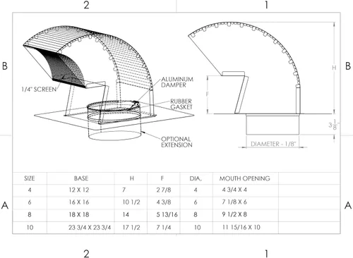 Miniatura 5 de Rejilla de ventilación de techo pintada con cuello de ganso con extensión (4 pulgadas, negro)
