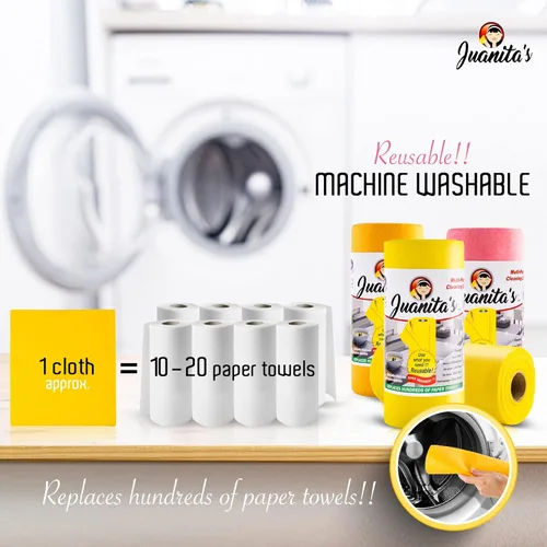 Miniatura 6 de Juanita's - Toallas de papel reutilizables (rollo de 25 hojas), lavables y resistentes, paños de limpieza ecológicos, ultraabsorbentes, sin pelusa
