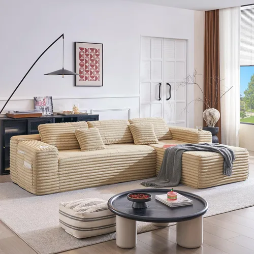 Sofá modular Cloud con diván en forma de L, moderno sofá modular con asiento profundo, portavasos integrado y bolsillo de almacenamiento para sala