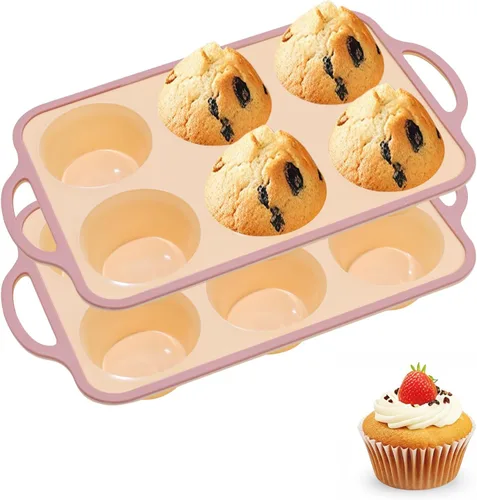 Miniatura 17 de Moldes de silicona para magdalenas para hornear 2 paquetes, 6.6 cm con marco reforzado de metal, molde antiadherente de tamaño regular para cupcakes
