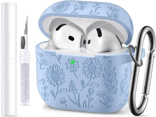 Miniatura 19 de para estuche de Airpods 4, DaQin - Estuche grabado con flores compatible con estuches de Airpods de Apple de 4ª generación para mujeres, estuches