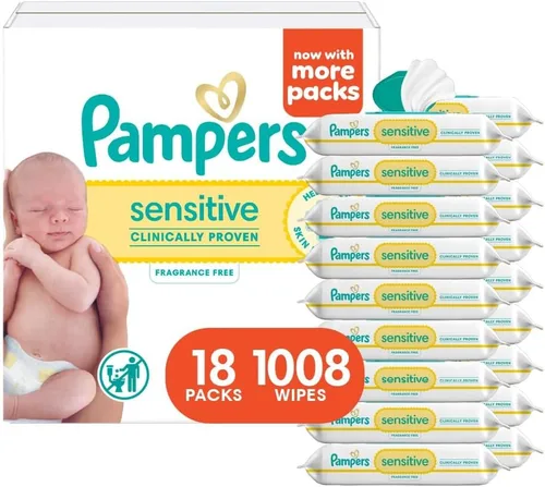 Miniatura 17 de Pampers Toallitas para bebés sensibles, a base de agua, hipoalergénicas y sin perfume, 504 en total (6 paquetes abatibles)