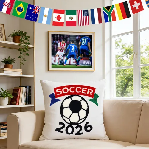 Miniatura 4 de Fundas de almohada decorativas de 18 x 18 pulgadas, 1 unidad para fanáticos del fútbol mundial 2026, fundas de almohada bordadas para sofá, Bola