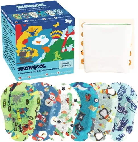 Parches adhesivos para ojos para niños con ojo perezoso, vendajes adhesivos para ambliopía, 6 diseños divertidos para niños (tamaño regular)