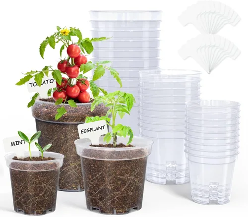 homenote Macetas de vivero, paquete de 30, maceta de 3/4/5 pulgadas para plantar, macetas transparentes para plantas, plántulas de plástico con