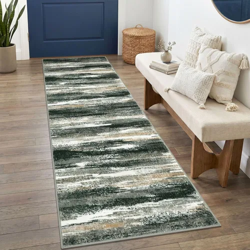 Miniatura 67 de Alfombra de pasillo moderna Lansny 2 x 6 pulgadas, alfombra de cocina lavable verde mostaza multicolor, alfombra antideslizante suave para pasillo