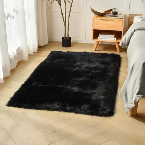 Miniatura 49 de duduta - Alfombra de pelo de oveja sintética verde esmeralda de 2 x 3 pies, alfombra esponjosa lavable para cabecera de cama pequeña, dormitorio