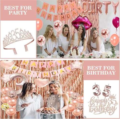 Miniatura 8 de Decoraciones de cumpleaños de 35 años para mujer, que incluye banda, tiara/corona, velas numéricas y adorno para pastel; regalos de cumpleaños de 35