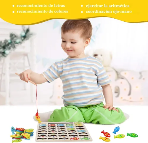 Miniatura 6 de Juguete Magnético de Pesca de Madera para Niños Pequeños, Juegos de Pesca y Conteo de Peces del Alfabeto, Rompecabezas con Números y Letras