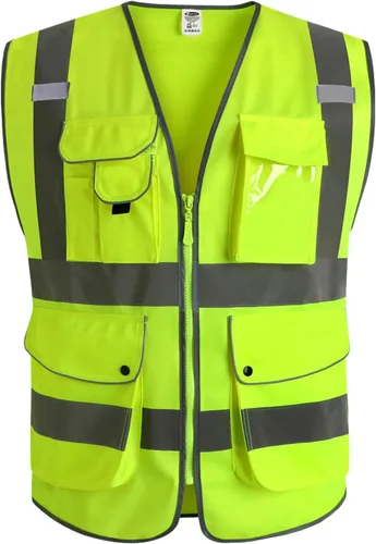 Miniatura 49 de JKSafety Chaleco de seguridad frontal con cremallera de alta visibilidad de 9 bolsillos de color dual MESH Lite Tira reflectante con ribete
