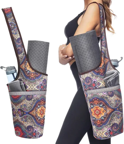 Ewedoos Canvas Yoga Mat Bag Fits Most Mats Yoga Bag with Large Storage Pockets to Hold More Accessories Ideal for Pilates Workout Gifts & Travel
