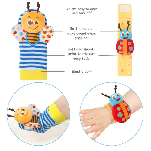 Miniatura 2 de Bloobloomax Juego de calcetines suaves para bebé, sonajero y muñequera, sonajero para bebés, juguetes de peluche de algodón y felpa, regalo