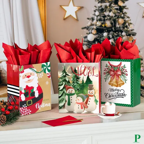 Miniatura 2 de Party Funny 24 Bolsas Pequeñas de Regalo de Navidad a Granel con Asas, 26 Papel de Seda y 60 Unidades de Etiquetas de Regalo de Navidad - Juego
