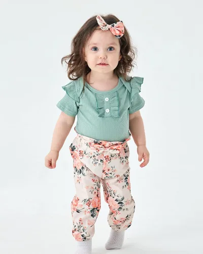 Miniatura 3 de Conjunto de ropa para bebé recién nacido, mameluco con pantalón floral, ropa de algodón para niñas