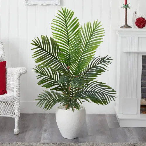 Miniatura 3 de Nearly Natural Palmera Paradise de 4.5 pies, planta artificial en maceta blanca, 36 pulgadas de profundidad x 36 pulgadas de ancho x 4.5 pies, verde