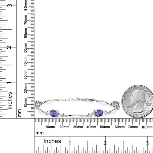 Miniatura 25 de Gem Stone King 925 Sterling Silver Gemstone Birthstone and White Created Sapphire Tennis Bracelet For Women Oval 7X5MM and 2MM 6 Inch + 1 Inch