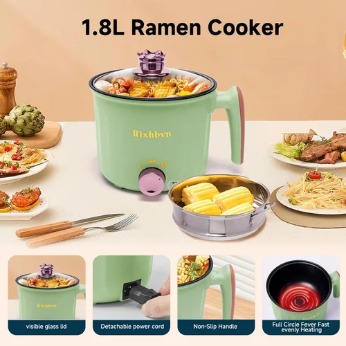 Miniatura 3 de Olla eléctrica con vaporizador, olla de fideos rápidos, olla eléctrica antiadherente para Raman, sopa, fideos, filete, avena, rápida, con control